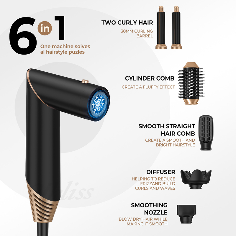 6 en 1 Styler multi-fonction pliant portable enveloppement aérien curling nouveau design de voyage peigne à brosses à air chaud