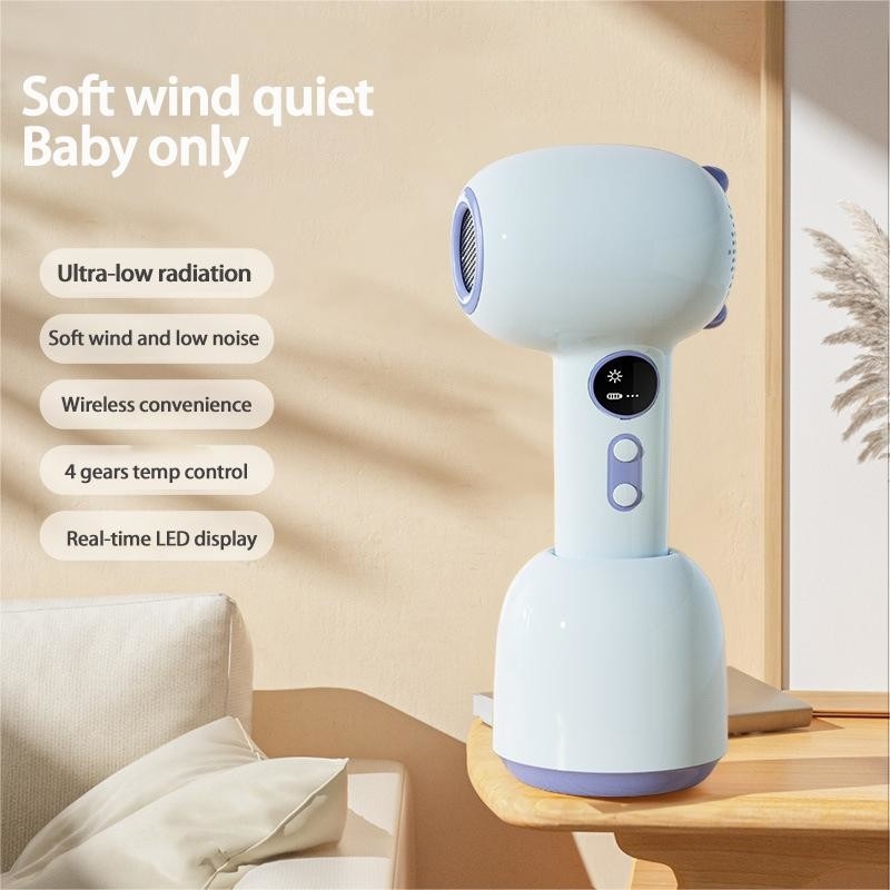 Séche-cheveux sans fil pour bébé chaleur douce air doux rechargeable petit sèche-cheveux à souffler pour bébé avec 3 réglages