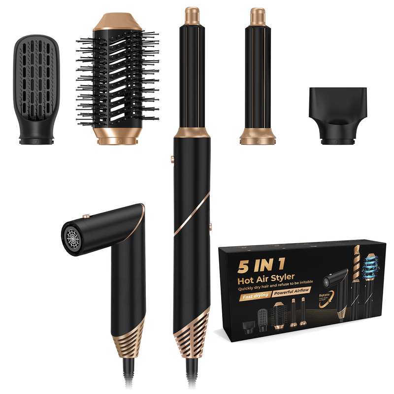 Professionnel 6 en 1 puissant coiffeur pliable à air chaud sécheur de cheveux salon de beauté ionique Balck Golden