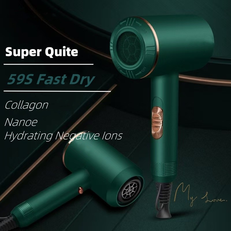 Un séchoir à cheveux de 1300W, un moteur à courant alternatif, un séchoir rapide, un système de chauffage ionique avec 1 diffuseur et 2 buses de concentration