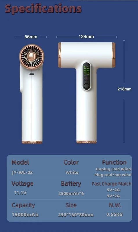 Taille de voyage séchoirs à cheveux sans fil à batterie de 200 W avec faible bruit