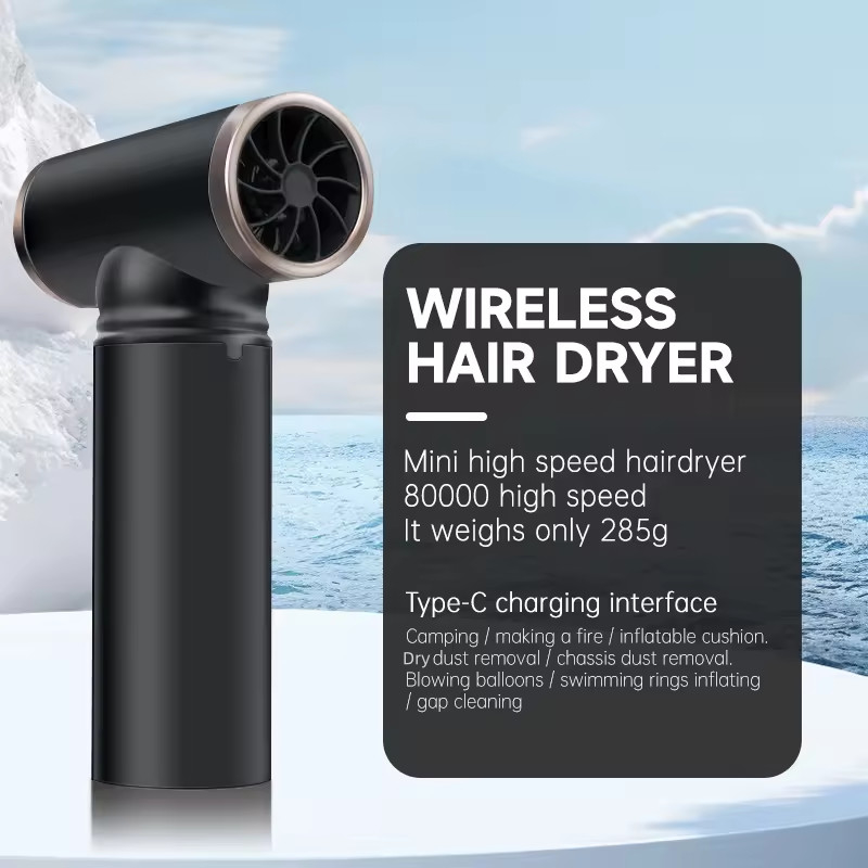 Séche-cheveux portable sans fil à batterie au lithium avec 3 niveaux de vitesse et un corps en alliage d'aluminium