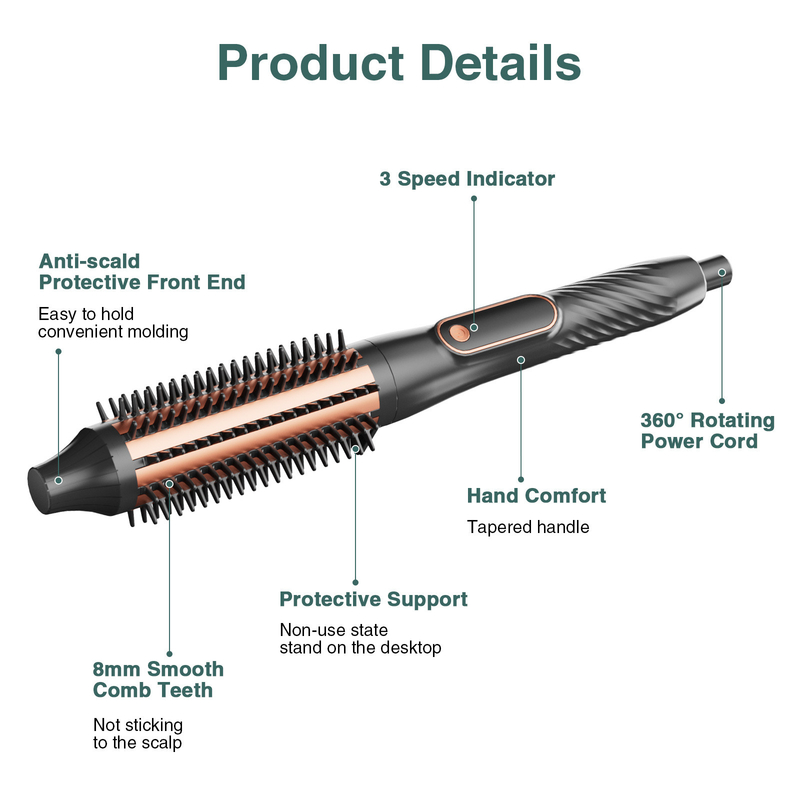 Une brosse à cheveux en céramique à la tourmaline avec température réglable et un câble électrique de 1,6 M