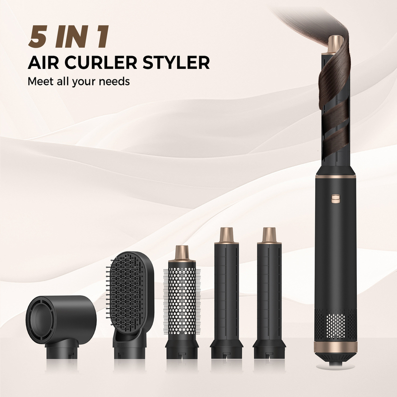 Multifonctionnel 5 en 1 ensemble de peigne à air chaud Styling Réduction du bruit Curling Technologie des ions négatifs de fer