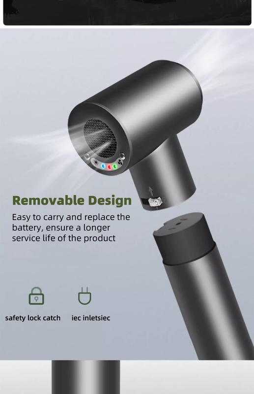 Séche-cheveux portable sans fil à batterie de 60 W alimenté par 4 alliages d'aluminium à réglage thermique