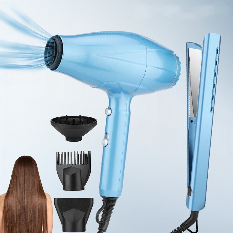 2 en 1 séchoir à cheveux et lissage de cheveux ensemble professionnel haute puissance 2200W soin de cheveux ensemble cadeau