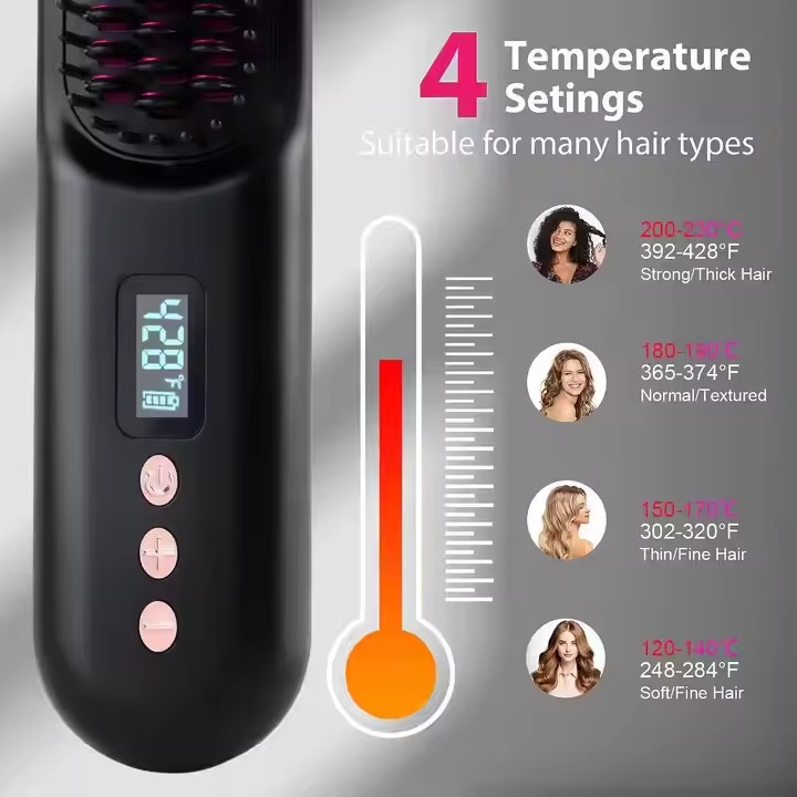 Brosses de lissage sans fil avec 4 réglages de température PD20W à charge rapide Anti-échaudement conception de chauffage rapide