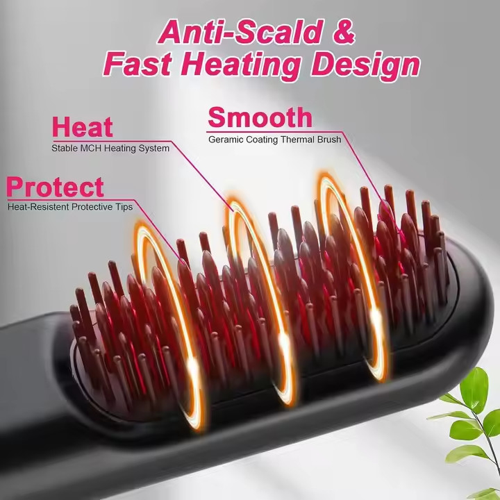 Brosses de lissage sans fil avec 4 réglages de température PD20W à charge rapide Anti-échaudement conception de chauffage rapide