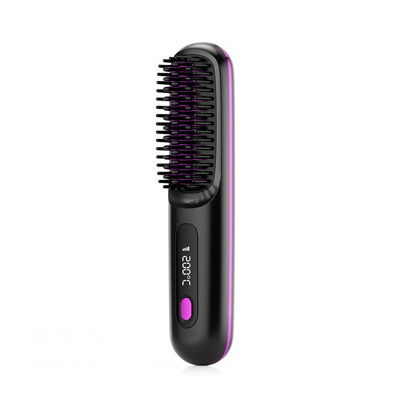 Brosses de lissage de cheveux sans fil portable 35W chauffage rapide type-C avec écran d'affichage de température des ions négatifs