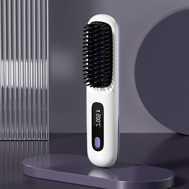 Brosses de lissage de cheveux sans fil portable 35W chauffage rapide type-C avec écran d'affichage de température des ions négatifs