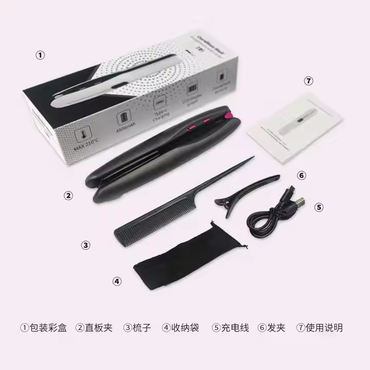 Rechargeable 2 en 1 Légalisateur de cheveux sans fil Légalisateur sans fil Curling avec batterie de 4800mAh et multi température