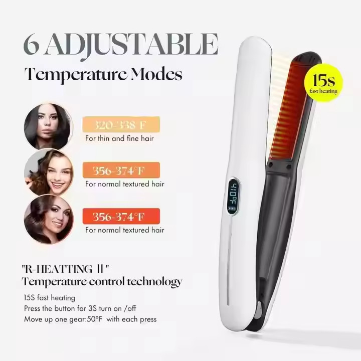 Rechargeable 2 en 1 Légalisateur de cheveux sans fil Légalisateur sans fil Curling avec batterie de 4800mAh et multi température