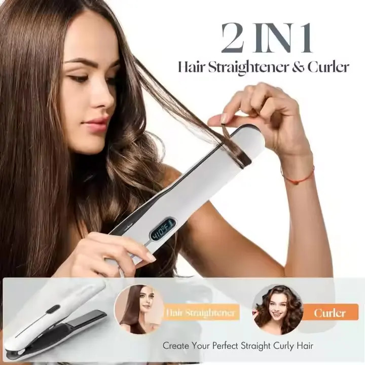 Rechargeable 2 en 1 Légalisateur de cheveux sans fil Légalisateur sans fil Curling avec batterie de 4800mAh et multi température