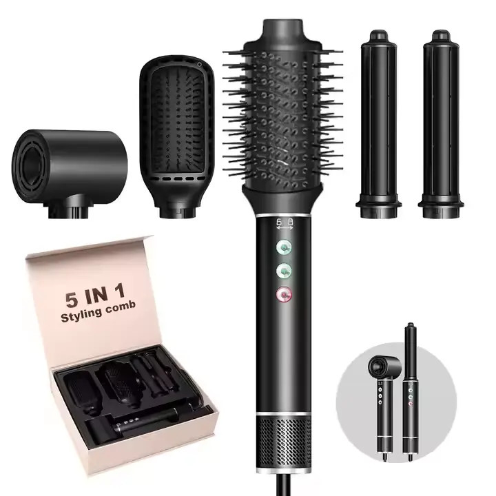 5 en 1 brosse à air chaud à grande vitesse moteur sans brosse séche-cheveux automatique à friser ensemble d'ions négatifs de l'aviation de l'aluminium coque