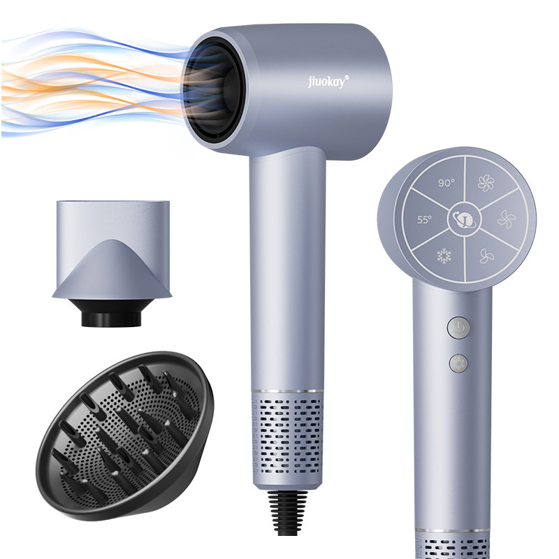 Un séchoir à cheveux de haute puissance de 1 800 W, de haute puissance, de 5 milliards de litres de plasma, léger et à séchage rapide, avec logo personnalisé et trois buses.