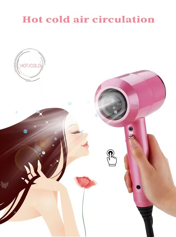 Séche-cheveux rose avec 3 accessoires professionnels pour un vent puissant et des soins doux adaptés à tous les types de cheveux