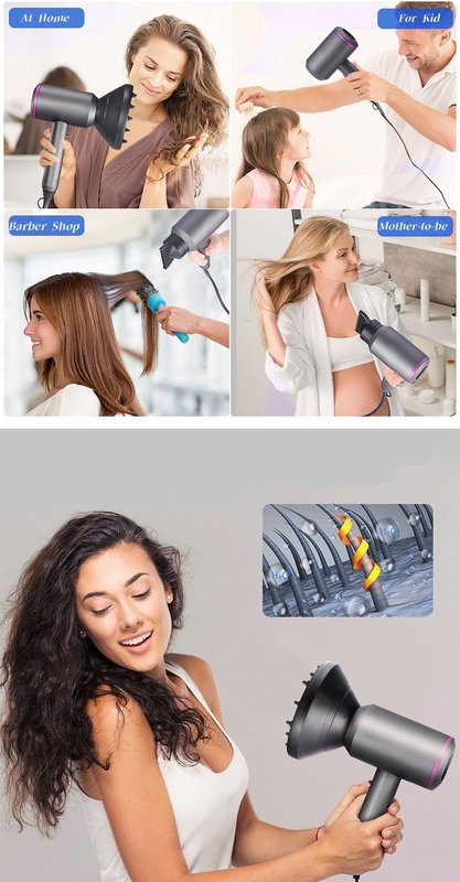Un sèche-cheveux électrique de 1500 watts avec 3 accessoires multifonctionnels pour une coiffure parfaitement lisse