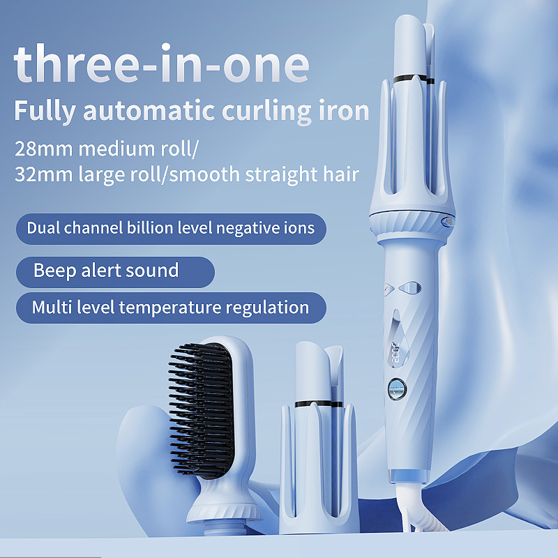 Fer à friser automatique 3 en 1 avec alarme de bip, outil de coiffure pour des boucles et des vagues sans effort