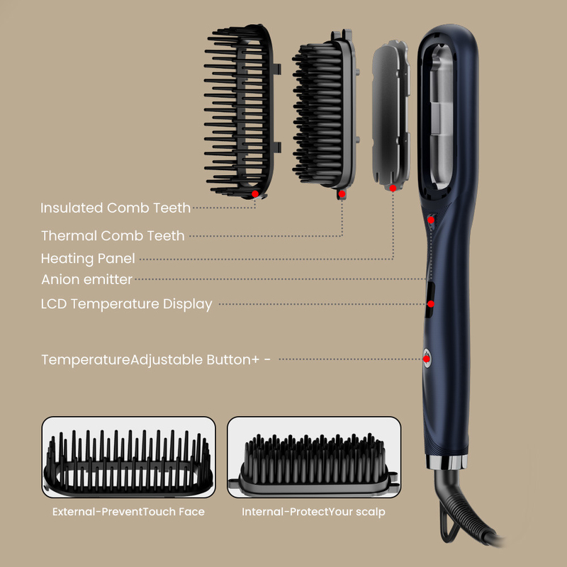 Peigne de lissage de cheveux à ions négatifs à température ultra-haute avec 2 réglages de vitesse et une autonomie de batterie de plus d'une heure