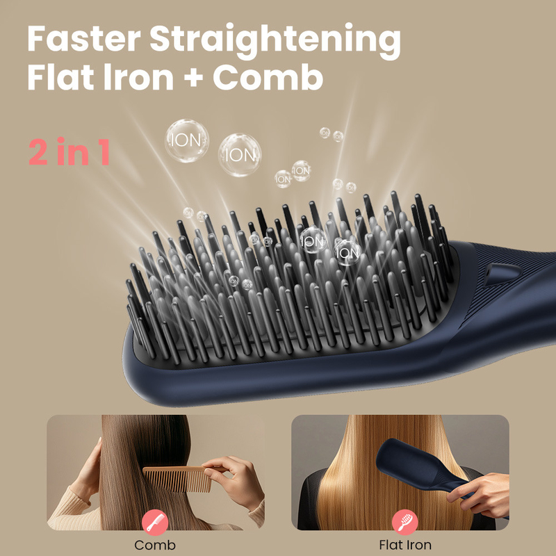 Peigne de lissage de cheveux à ions négatifs à température ultra-haute avec 2 réglages de vitesse et une autonomie de batterie de plus d'une heure