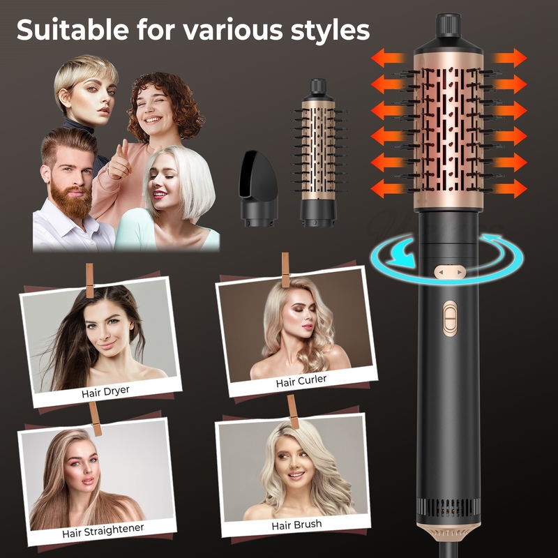 Séche-cheveux brosse 6 en 1 coiffeur technologie ionique argent séchage rapide multi coiffeur pour les cheveux fins et bouclés