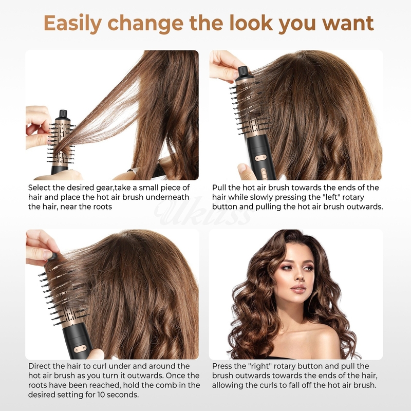Séche-cheveux brosse 6 en 1 coiffeur technologie ionique argent séchage rapide multi coiffeur pour les cheveux fins et bouclés