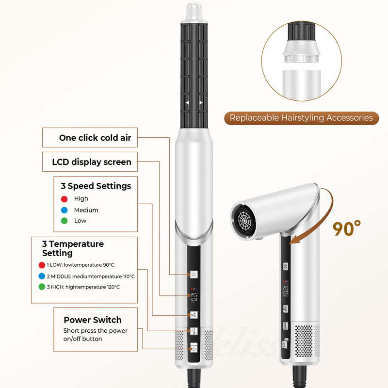 Séchage rapide 8 en 1 séchoir à cheveux professionnel à air chaud brosse à cheveux avec enroulement automatique et câble de puissance 2M 1500W Multi-Styler