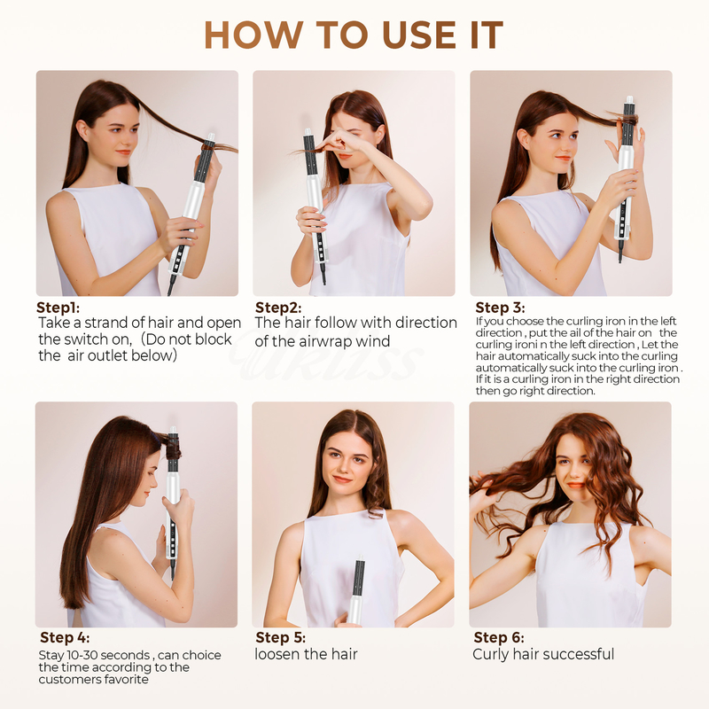 Séchage rapide 8 en 1 séchoir à cheveux professionnel à air chaud brosse à cheveux avec enroulement automatique et câble de puissance 2M 1500W Multi-Styler