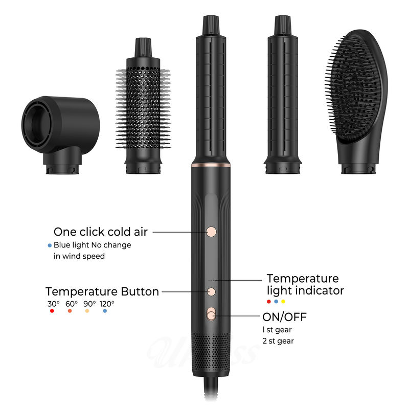 Brosses à cheveux professionnelles à air chaud 5 en 1 vitesse négative ionique séchage rapide froid 4 rapports tension 110V / 50HZ 240V / 60HZ