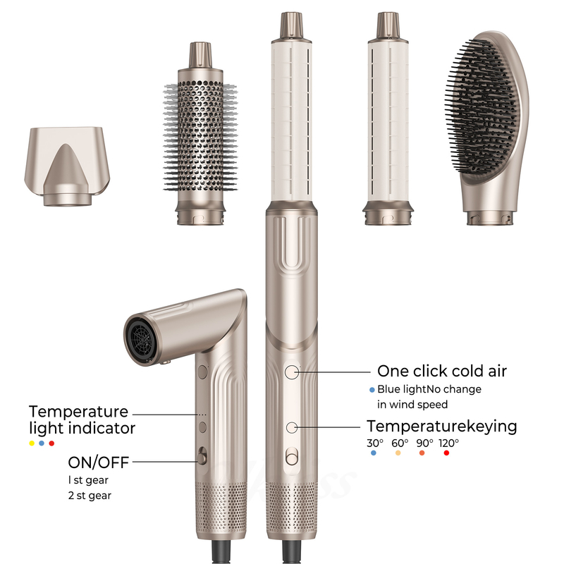 5 en 1 sèche-cheveux pliable à brosses à vent à haute vitesse Turbo-Blow sèche-cheveux à brosses professionnel 500 millions sèche-cheveux ionique négatif